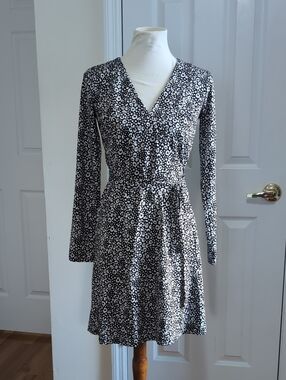 Loft Black & White Leopard Wrap Dress